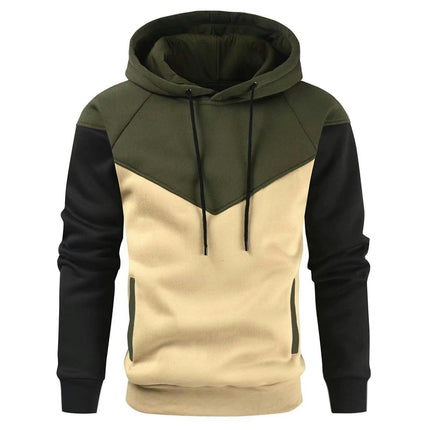 Autumn and winter Men's Color Block Pullover Hoodies Casual Sweatshirt with Pocket- Long Sleeve