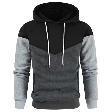 Autumn and winter Men's Color Block Pullover Hoodies Casual Sweatshirt with Pocket- Long Sleeve