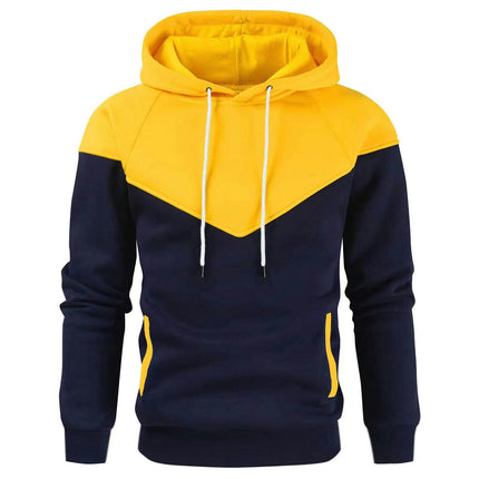 Autumn and winter Men's Color Block Pullover Hoodies Casual Sweatshirt with Pocket- Long Sleeve