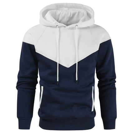 Autumn and winter Men's Color Block Pullover Hoodies Casual Sweatshirt with Pocket- Long Sleeve