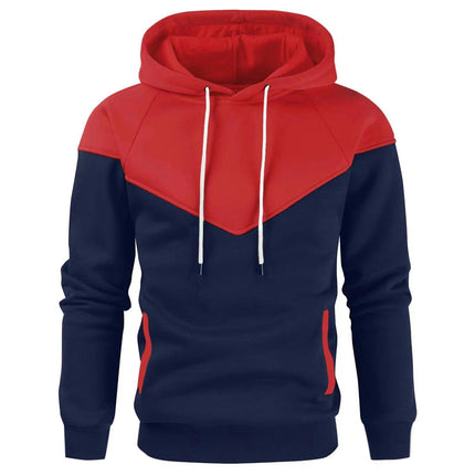 Autumn and winter Men's Color Block Pullover Hoodies Casual Sweatshirt with Pocket- Long Sleeve