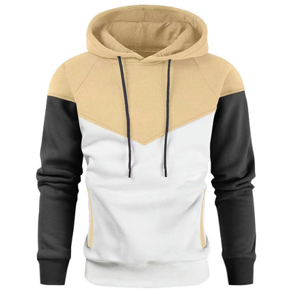 Autumn and winter Men's Color Block Pullover Hoodies Casual Sweatshirt with Pocket- Long Sleeve