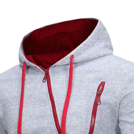 Men Long Sleeve Hoodie Drawstring Side Zipper Slim Fit Sweatshirt