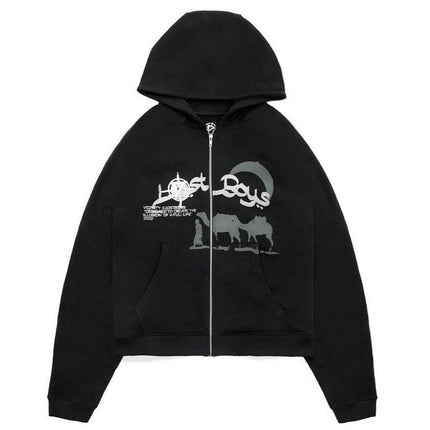 Men's Long Sleeve Printing Zip Up Hoodie Drawstring Hooded Sweatshirt