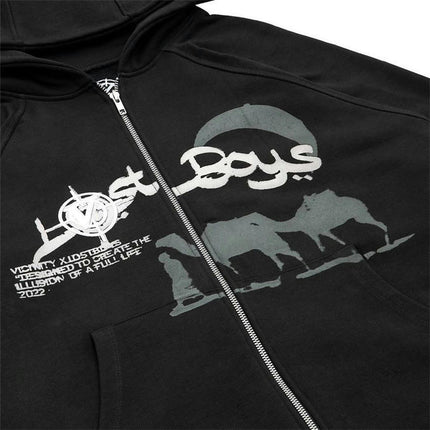 Men's Long Sleeve Printing Zip Up Hoodie Drawstring Hooded Sweatshirt