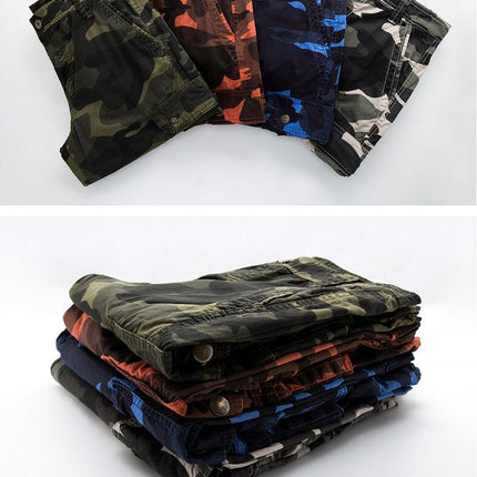 Men's Cargo Shorts Relaxed Fit Camo Short Multi-Pocket Cotton Shorts with No Belt