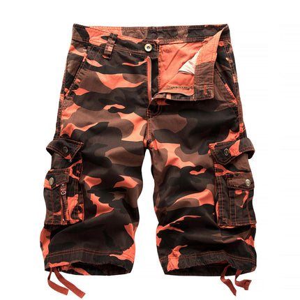 Men's Cargo Shorts Relaxed Fit Camo Short Multi-Pocket Cotton Shorts with No Belt