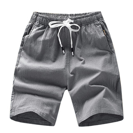 Men's Shorts Casual Summer Beach Drawstring Linen Cotton Short with Pockets