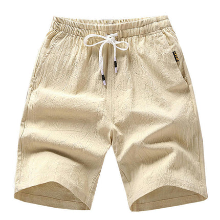 Men's Shorts Casual Summer Beach Drawstring Linen Cotton Short with Pockets