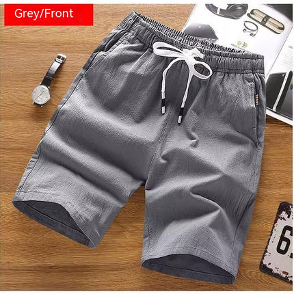 Men's Shorts Casual Summer Beach Drawstring Linen Cotton Short with Pockets