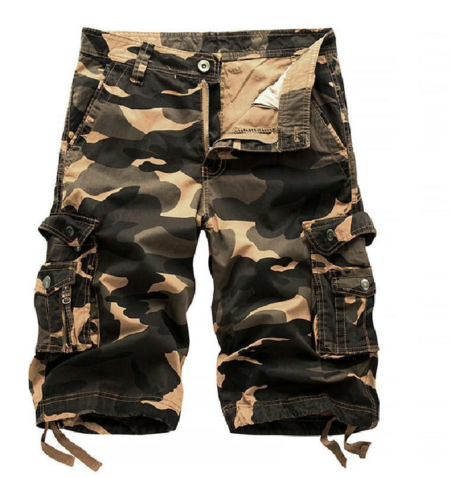 Men's Cargo Shorts Camo Short Multi-Pocket Cotton Shorts with No Belt