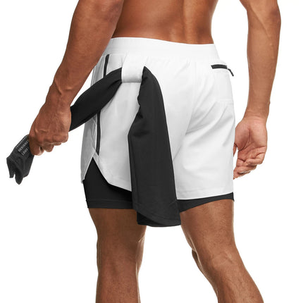 Men's Running Athletic 2 in 1 Shorts Breathable Gym Short for Men with Pocket