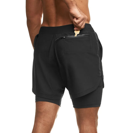 Men's Running Athletic 2 in 1 Shorts Breathable Gym Short for Men with Pocket