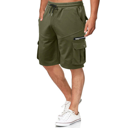 Men's Cargo Shorts Elastic Waist Relaxed Fit Cotton Casual Shorts Multi-Pockets