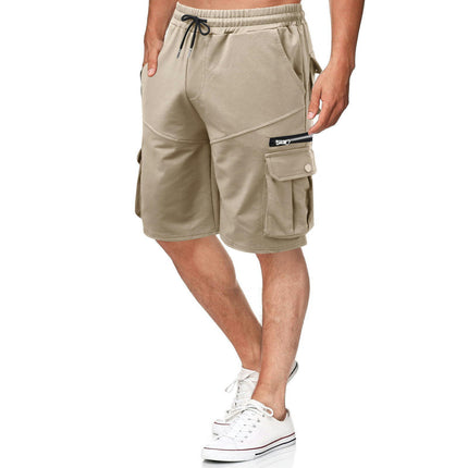 Men's Cargo Shorts Elastic Waist Relaxed Fit Cotton Casual Shorts Multi-Pockets