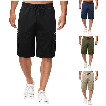 Men's Cargo Shorts Elastic Waist Relaxed Fit Cotton Casual Shorts Multi-Pockets