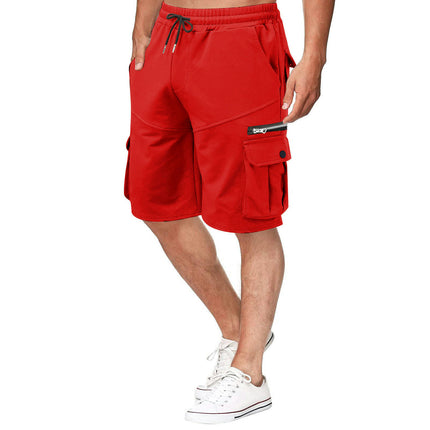 Men's Cargo Shorts Elastic Waist Relaxed Fit Cotton Casual Shorts Multi-Pockets