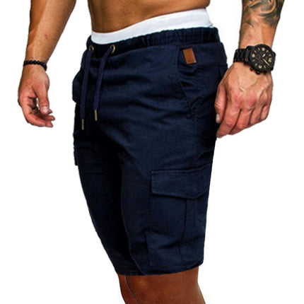 Men's Cargo Shorts Elastic Waist Drawstring Cotton Outdoor Lightweight Multi-Pocket Short