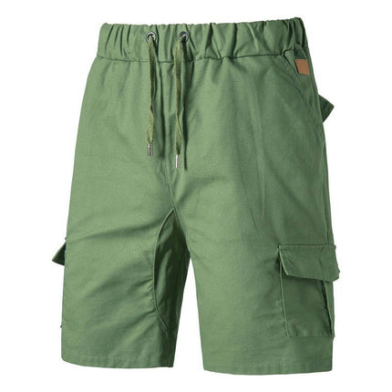 Men's Cargo Shorts Elastic Waist Drawstring Cotton Outdoor Lightweight Multi-Pocket Short