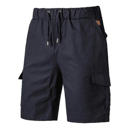 Men's Cargo Shorts Elastic Waist Drawstring Cotton Outdoor Lightweight Multi-Pocket Short