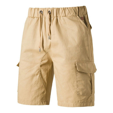 Men's Cargo Shorts Elastic Waist Drawstring Cotton Outdoor Lightweight Multi-Pocket Short