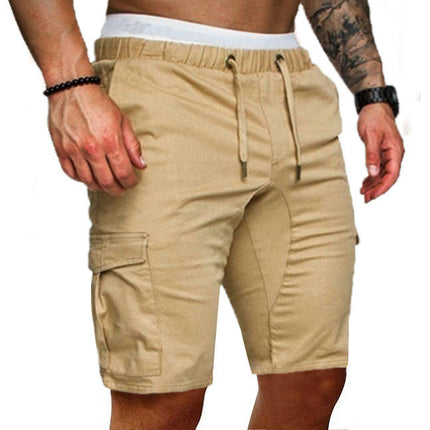 Men's Cargo Shorts Elastic Waist Drawstring Cotton Outdoor Lightweight Multi-Pocket Short