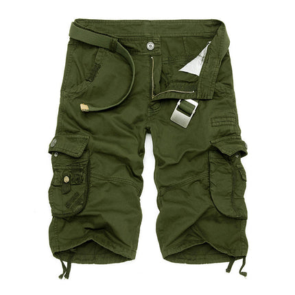 Men's Cargo Shorts Relaxed Fit Outdoor Multi-Pocket Cotton Shorts with No Belt