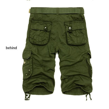 Men's Cargo Shorts Relaxed Fit Outdoor Multi-Pocket Cotton Shorts with No Belt