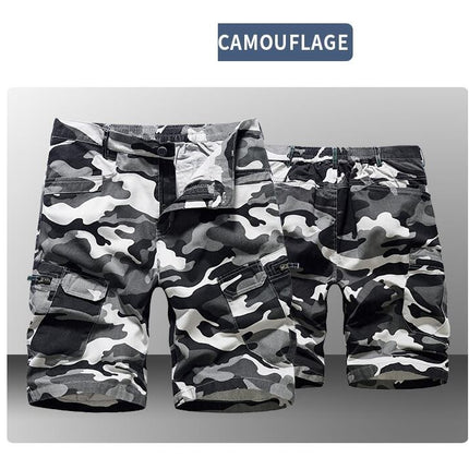 Men's Cargo Shorts Casual Cotton Multi-Pockets Elastic Waist Camo Shorts