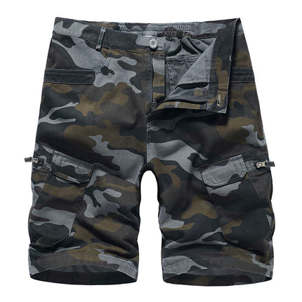 Men's Cargo Shorts Casual Cotton Multi-Pockets Elastic Waist Camo Shorts