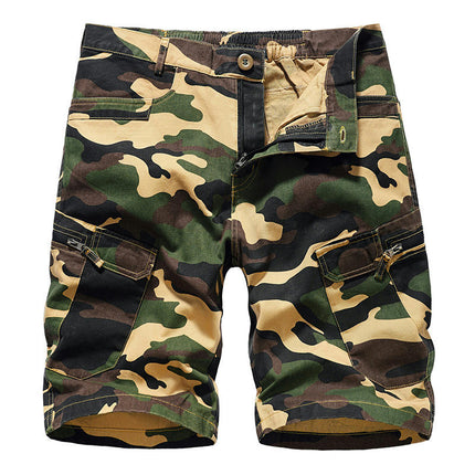 Men's Cargo Shorts Casual Cotton Multi-Pockets Elastic Waist Camo Shorts