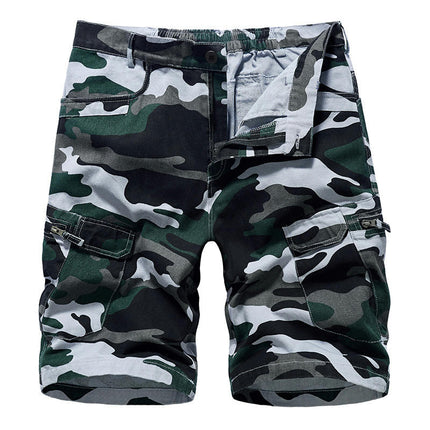 Men's Cargo Shorts Casual Cotton Multi-Pockets Elastic Waist Camo Shorts