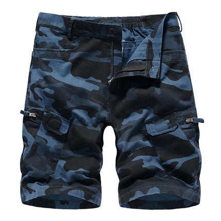 Men's Cargo Shorts Casual Cotton Multi-Pockets Elastic Waist Camo Shorts