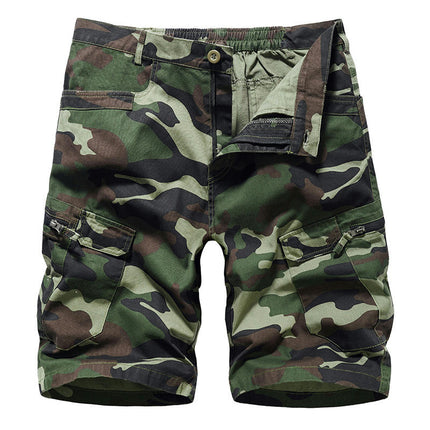 Men's Cargo Shorts Casual Cotton Multi-Pockets Elastic Waist Camo Shorts