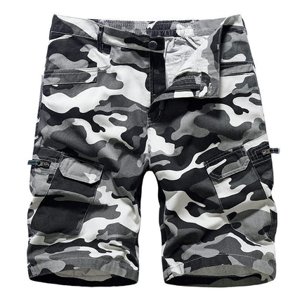 Men's Cargo Shorts Casual Cotton Multi-Pockets Elastic Waist Camo Shorts