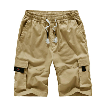 Men's Cargo Shorts Casual Cotton Multi-Pockets Elastic Waist Drawstring Shorts