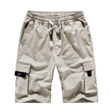 Men's Cargo Shorts Casual Cotton Multi-Pockets Elastic Waist Drawstring Shorts