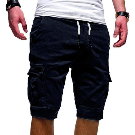 Men's Cargo Shorts Elastic Waist Drawstring Cotton Casual Outdoor Multi-Pocket Short