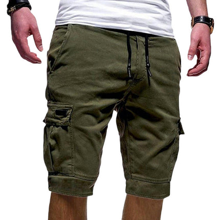 Men's Cargo Shorts Elastic Waist Drawstring Cotton Casual Outdoor Multi-Pocket Short