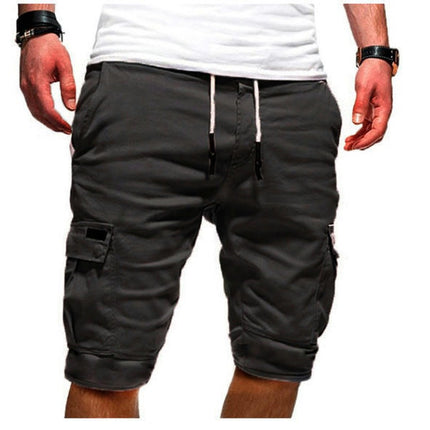 Men's Cargo Shorts Elastic Waist Drawstring Cotton Casual Outdoor Multi-Pocket Short