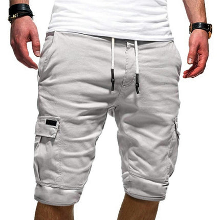 Men's Cargo Shorts Elastic Waist Drawstring Cotton Casual Outdoor Multi-Pocket Short