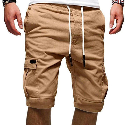 Men's Cargo Shorts Elastic Waist Drawstring Cotton Casual Outdoor Multi-Pocket Short