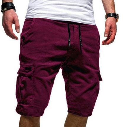 Men's Cargo Shorts Elastic Waist Drawstring Cotton Casual Outdoor Multi-Pocket Short