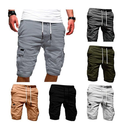 Men's Cargo Shorts Elastic Waist Drawstring Cotton Casual Outdoor Multi-Pocket Short