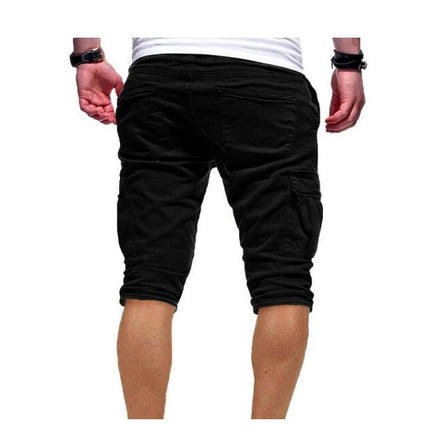 Men's Cargo Shorts Elastic Waist Drawstring Cotton Casual Outdoor Multi-Pocket Short