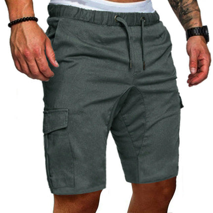 Men's Shorts Casual Cotton Elastic Waist Drawstring Summer Beach Shorts with Pockets