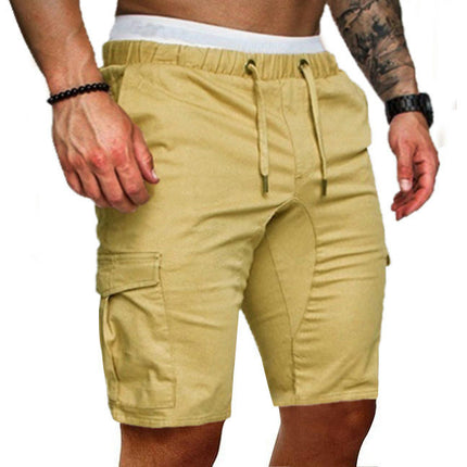 Men's Shorts Casual Cotton Elastic Waist Drawstring Summer Beach Shorts with Pockets