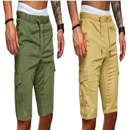 Men's Shorts Casual Cotton Elastic Waist Drawstring Summer Beach Shorts with Pockets