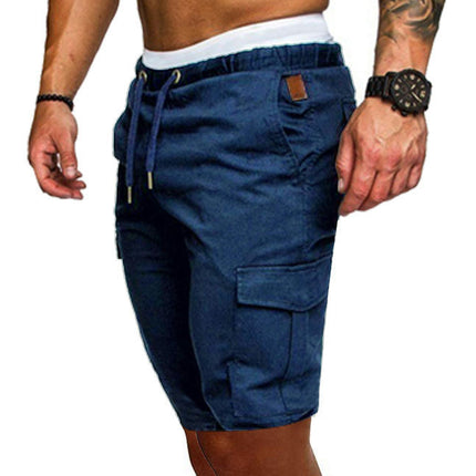 Men's Shorts Casual Cotton Elastic Waist Drawstring Summer Beach Shorts with Pockets