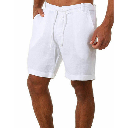 Men's Cotton Linen Shorts Elastic Waist Drawstring Casual Summer Beach Short